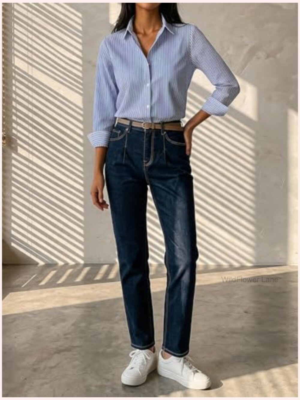 Striped Button Down Long Sleeve Blouse Business Casual Top - Picture 5 of 5